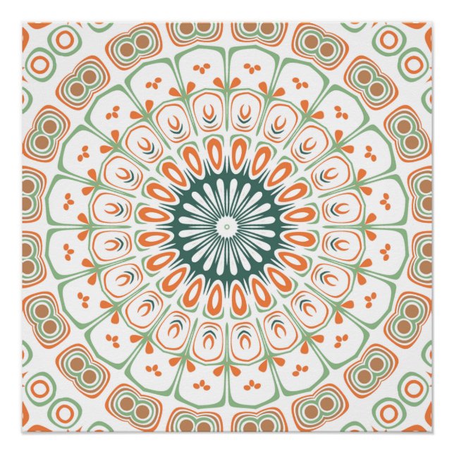Moderne Orange und Grüne Mandala-Muster Poster (Vorderseite)