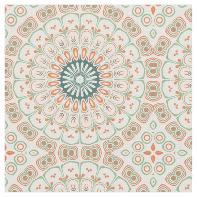 Moderne Orange und Grüne Mandala-Muster Stoff (Nahaufnahme)