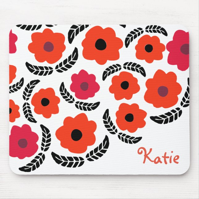 Moderne Orange und Rote Flora Personalisiert Mousepad (Vorne)