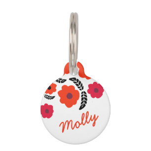 Moderne orange und rote florale personalisierte haustiermarke