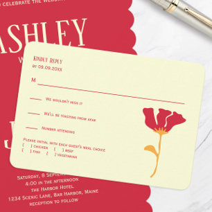 Moderne Orange und Rote Hochzeit RSVP Karte