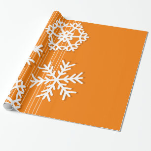 Moderne Orange- und Weißschneeflocken Geschenkpapier