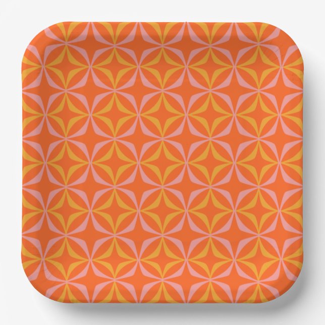 Moderne Orange- und Yellow Retro-Muster Pappteller (Vorderseite)