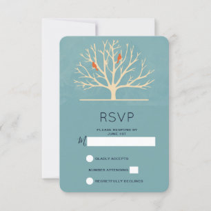 Moderne orange Vögel in einem großen Baum RSVP Karte