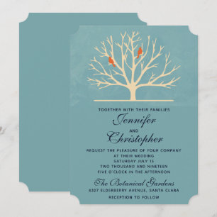Moderne orange Vögel in einer großen Hochzeit Baum Einladung