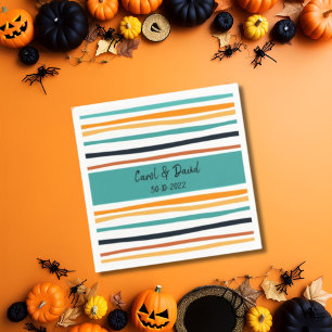 Moderne Orange White Striped Halloween Hochzeit Serviette