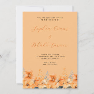 Moderne Orange Wildblumen-Garten-Pfirsich-Hochzeit Einladung