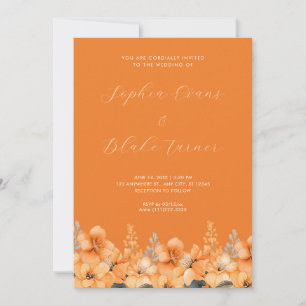 Moderne Orange Wilde Blumen Garten Orange Hochzeit Einladung