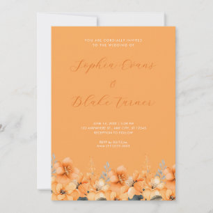 Moderne Orange Wilde Blumen Garten Orange Hochzeit Einladung