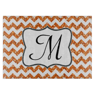 Moderne Orange Zickzack Monogram Glasschneidplatte Schneidebrett