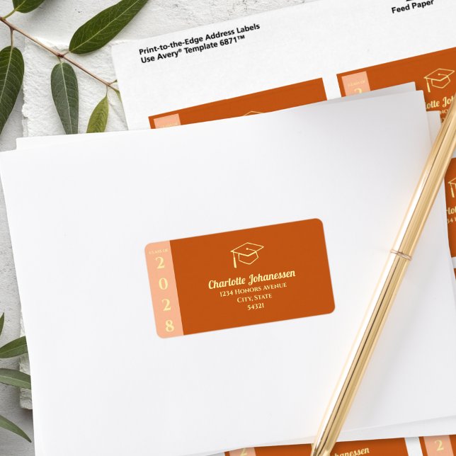 Moderne Orangefarbene Abschluss-Adresse Adressaufkleber (Von Creator hochgeladen)