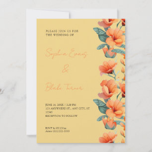 Moderne orangefarbene Blume fallen gelbe Hochzeit Einladung