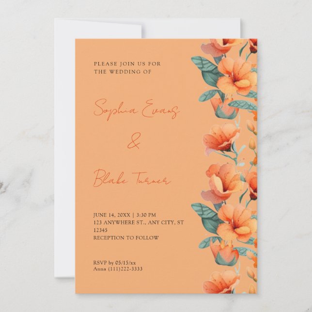 Moderne Orangefarbene Blume fallen Orange Wedding  Einladung (Vorderseite)