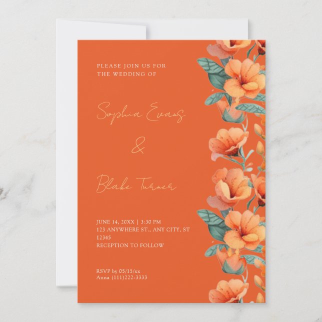 Moderne Orangefarbene Blume fallen Orange Wedding  Einladung (Vorderseite)