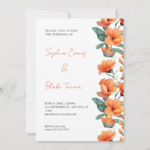 Moderne orangefarbene Blume fallen White Wedding Einladung