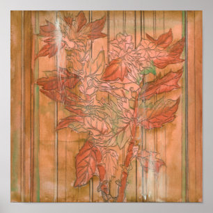 Moderne orangefarbene Blütendrucke auf gestreiftem Poster