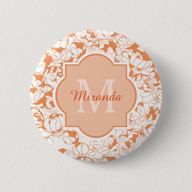 Moderne orangefarbene Girl-Monogramm mit Namen Button (Vorderseite)