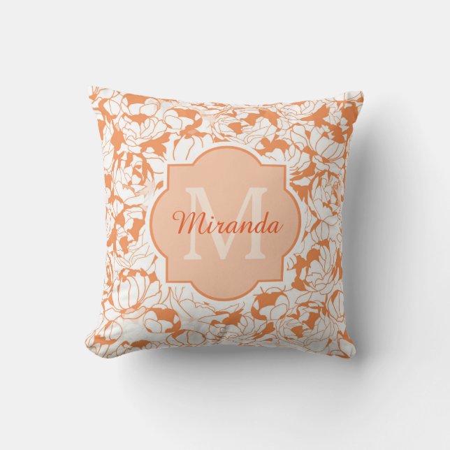 Moderne orangefarbene Girl-Monogramm mit Namen Kissen (Vorderseite)