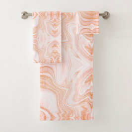 Moderne, orangefarbene Imitat mit Marmorstruktur Badhandtuch Set