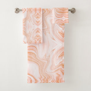 Moderne, orangefarbene Imitat mit Marmorstruktur Badhandtuch Set
