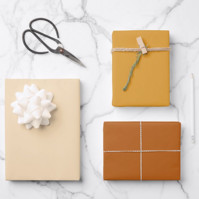 Moderne orangefarbene, robuste Papierfolien Geschenkpapier Set (Vorderseite)