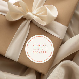 Moderne orangefarbene Typografie-Round-Wedding-Auf Runder Aufkleber