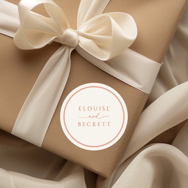 Moderne orangefarbene Typografie-Round-Wedding-Auf Runder Aufkleber (Von Creator hochgeladen)