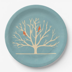 Moderne orangefarbene Vögel in einer großflächigen Pappteller