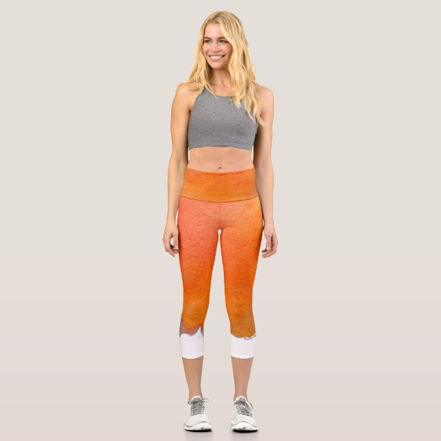 Moderne, orangefarbene Wasserfarbe künstlerische,  Capri Leggings (Vorderseite)