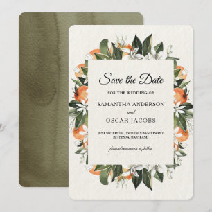 Moderne Orangen-Blüten Rustikal Save The Date