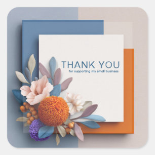 Moderne Orangen- und Blaue Geometrische Blumige Fa Quadratischer Aufkleber