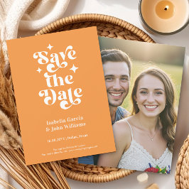 Moderne orangene Typografie Foto Save The Date Ankündigung