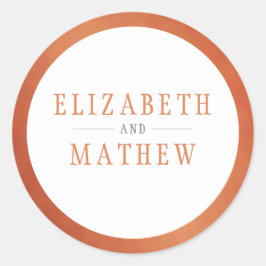 Moderne Orangenhochzeit mit weißem Kupfer Runder Aufkleber