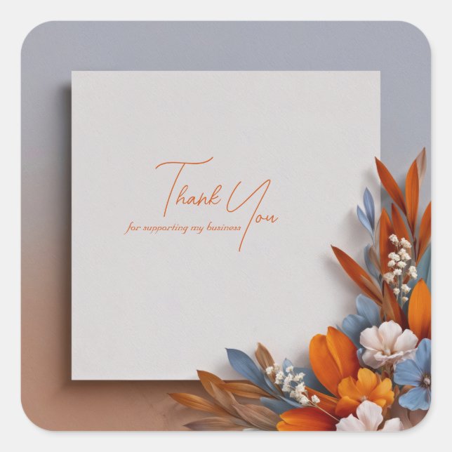 Moderne Orangerote und Blaue Blumenecke Quadratischer Aufkleber (Vorderseite)