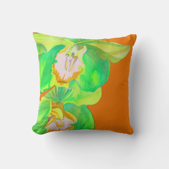 Moderne orchid Pop Art Blume auf orange Kissen (Vorderseite)