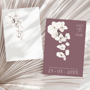 Moderne Orchideen-Hochzeit in Lila und Weiß Save The Date