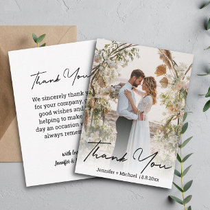 Moderne organische Schrift Hochzeitsfoto Danke Mitteilungskarte