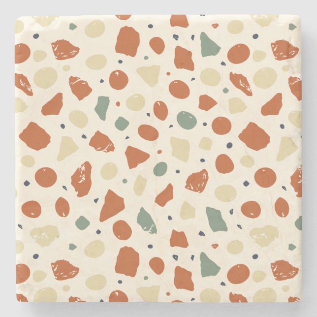 Moderne organische Terrazzo | Abstrakte Steinmosai Steinuntersetzer (Vorderseite)