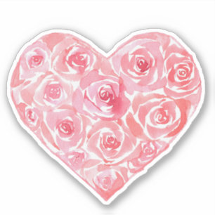 Moderne Original-Aquarell-Rosa Rosen Herz Aufkleber