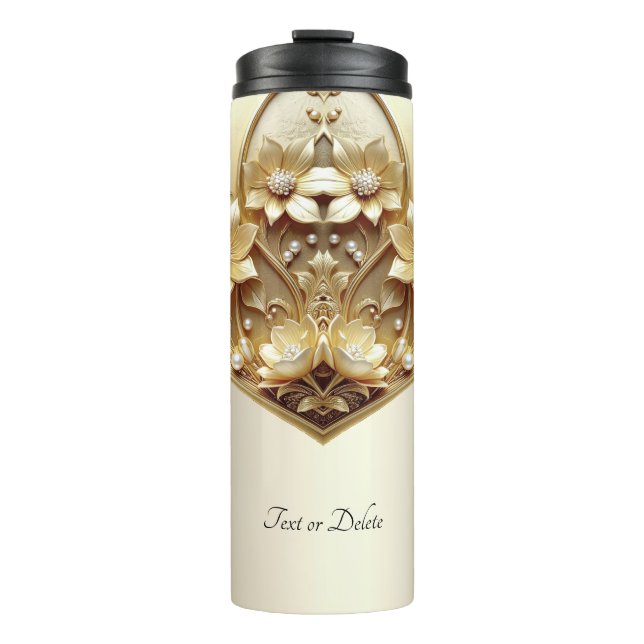 Moderne Ornamentale Goldene Blumen Thermosbecher (Vorderseite)
