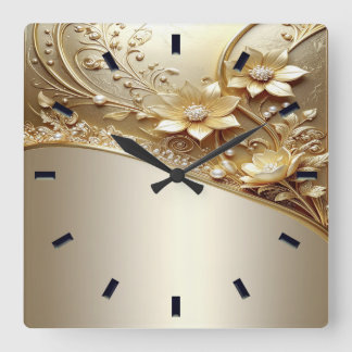 Moderne Ornamentale Goldene Blumenuhr Quadratische Wanduhr