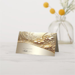 Moderne Ornamentale Goldene Blumige mit Perlen Pla Platzkarte