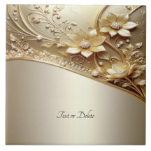 Moderne ornamentale goldene Keramikfliese mit Blum