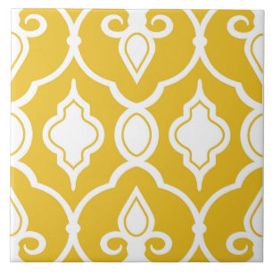 Moderne Ornamente, Senfgelb, weiß, Muster Fliese