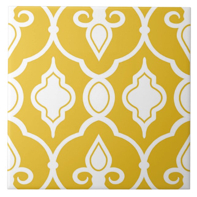 Moderne Ornamente, Senfgelb, weiß, Muster Fliese (Vorderseite)