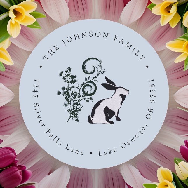 Moderne Osterhase-Rücksendeadresse Runder Aufkleber (Von Creator hochgeladen)