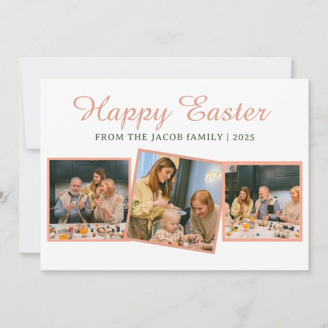 Moderne Osternfamilie Drei Foto Feiertagskarte (Vorderseite)