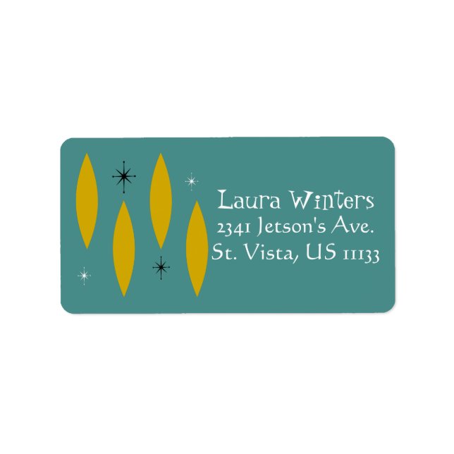 Moderne Ovalen, Sternexplosionen, Gold auf Aquamar Adressaufkleber (Vorne)