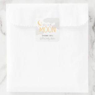 Moderne Over The Moon Baby Shower Quadratischer Aufkleber