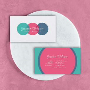 Moderne Overlap Circles Aquamarin Pink Blue Social Visitenkarte